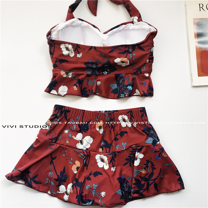 VV / 18ss Nước hoa nhỏ Hàn Quốc kỳ nghỉ sinh viên dễ thương tắm nước nóng mùa xuân phù hợp với nữ che bụng váy bảo thủ bikini 2 mảnh màu đen	