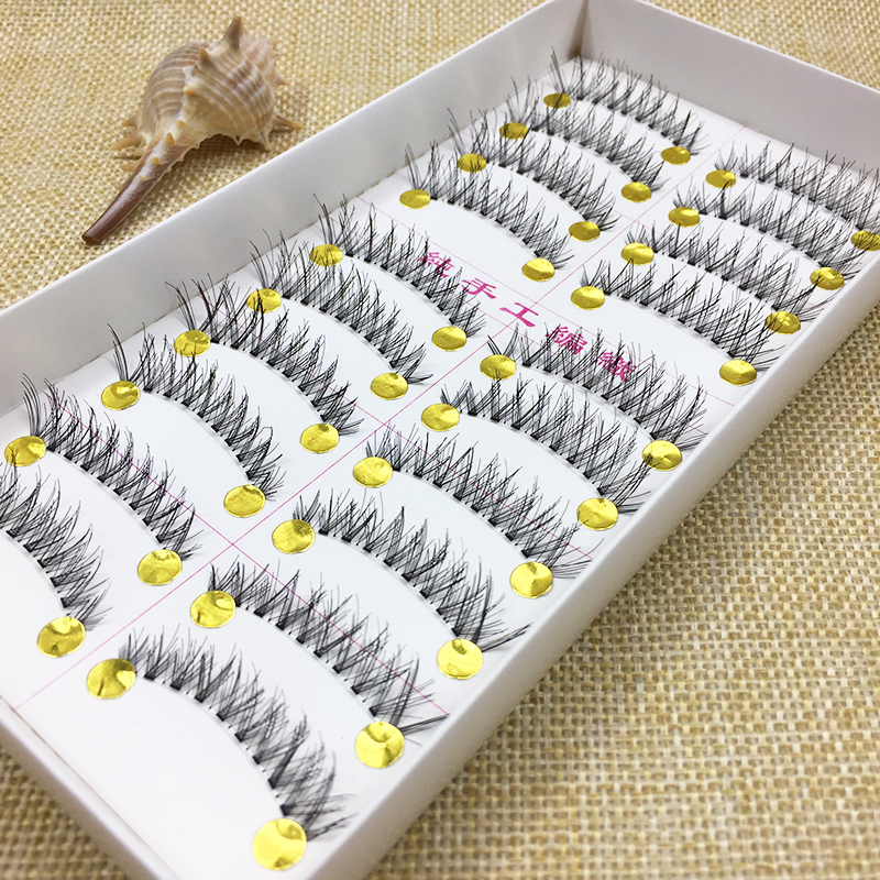 Pure handmade lông mi giả đoạn ngắn tự nhiên hàng ngày sinh viên văn phòng nhân viên trang điểm khỏa thân đuôi chéo dài lông mi trên lộn xộn - Lông mi giả lông mi nam châm