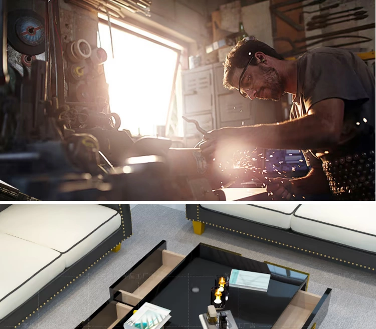 Mỹ nhẹ sang trọng hậu hiện đại bàn cà phê inox kính cường lực mạ vàng titan đen phòng khách phù hợp với đồ nội thất - Bàn trà bàn trà sofa giá rẻ