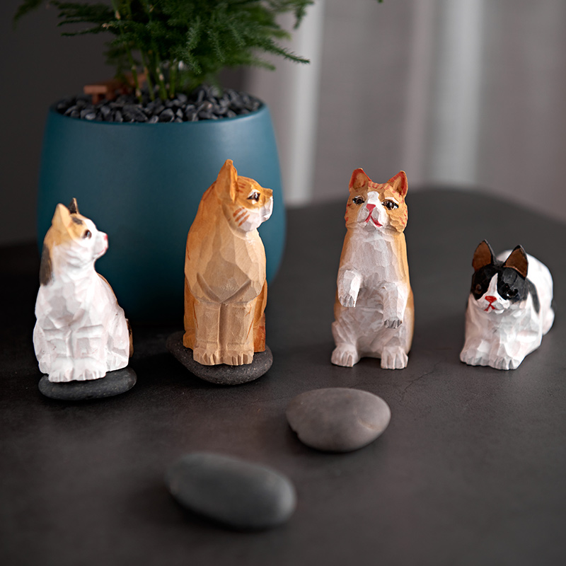 Wall Shelf Decorations Animal Small Pendulum Pieces Solid Wood Kitty Hand Wood Carved Cat Swing Piece Creative Kitten Styling-Taobao