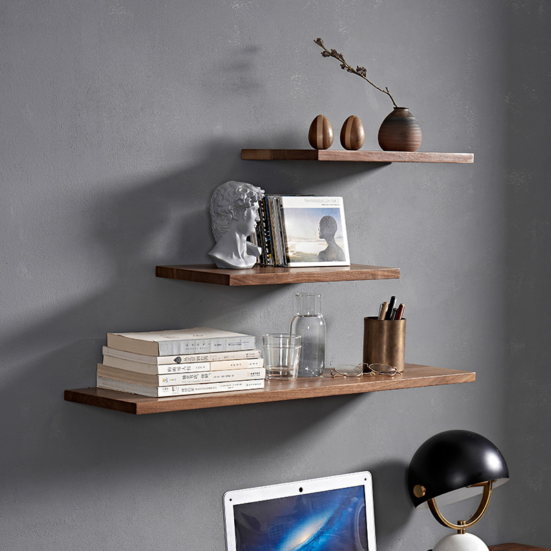 Black Walnu Nordic solid wood wall rack wall word partition living room board black walnut wood shelf