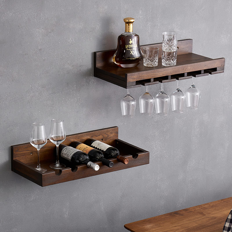 Solid wood red wine rack oak Nordic minimal modern wall hanging shelf wall on wall of wine frame