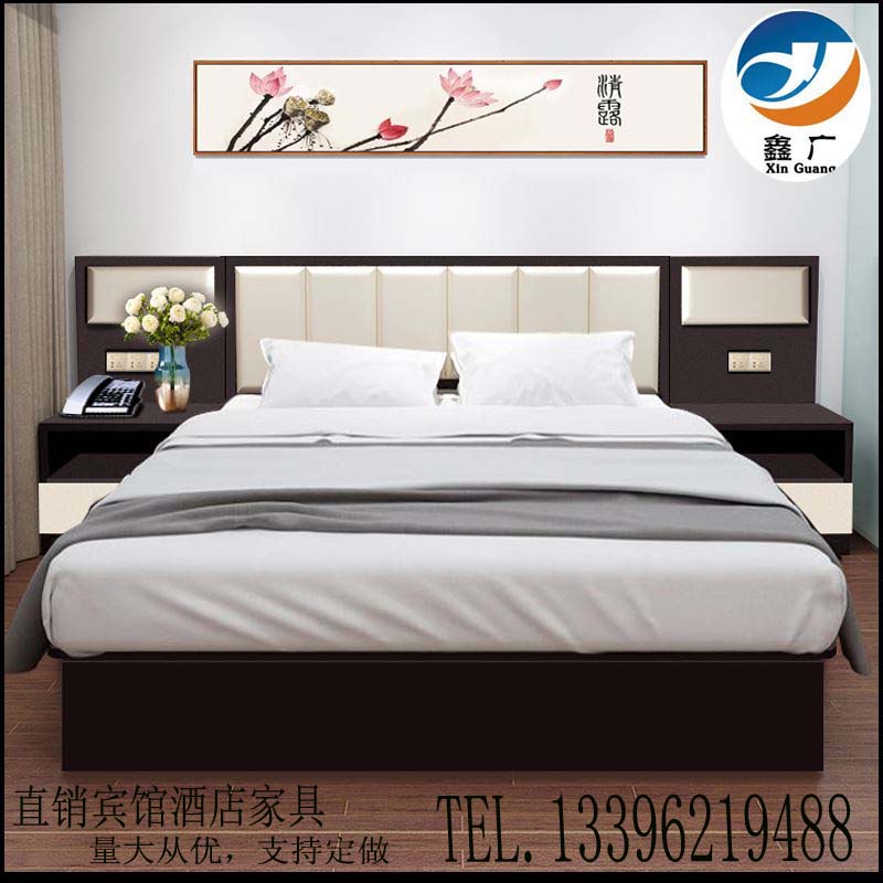 Direct Sales Hotel Guesthouse Apartment Furniture Complete custom rental room Bed With Bed Head Cabinet High And Low Table Luggage Cabinet