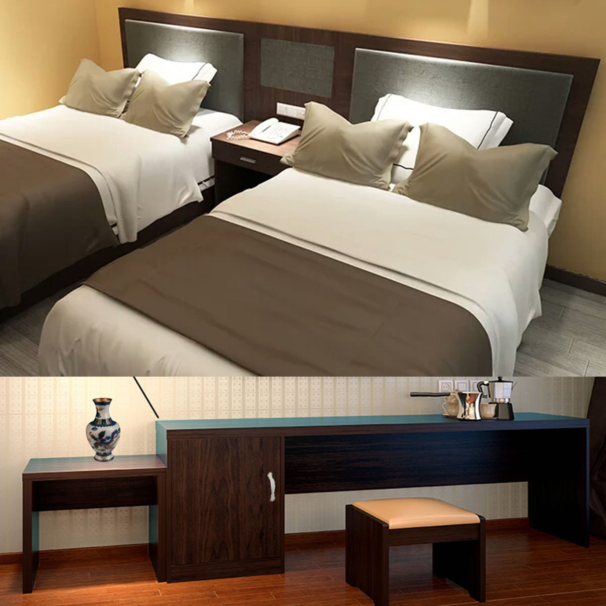 Simple hotel hotel furniture standard room bed box full set of TV cabinet apartment room rental room fast suite bedside