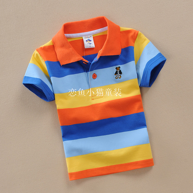 Quần áo trẻ em mùa hè 2017 mới lớn trẻ em bé sọc ngắn tay t-shirt bông ve áo cậu bé triều quần áo trẻ em giá rẻ