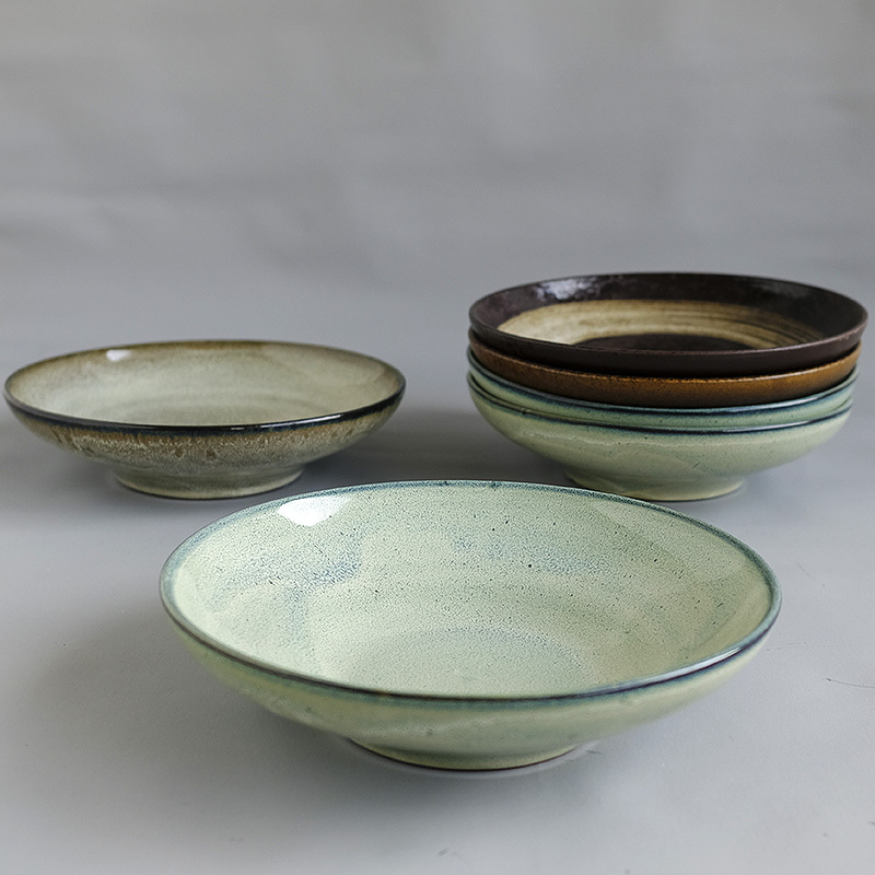 Japanese Retro Stoneware Tableware Hotel Soup Plate Deep Plate Creative Home Dish Plate Rice Plate Bowl Fruit Plate Salad Bowl