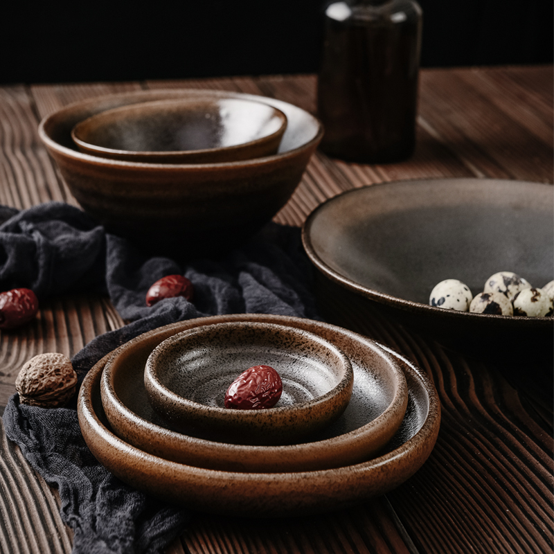 Coarse Pottery Plate, Japanese-Style Bowl, Handmade Dinner Plate, Creative Snack Plate, Soup Noodle Bowl, Fruit Plate, Retro Dinner Plate Set, Bowl and Plate