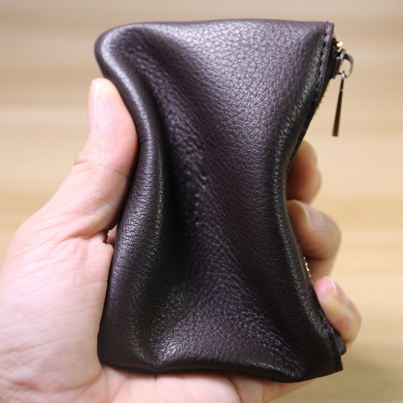 Men's leather zipper coin bag small wallet Japan and South Korea ultra-thin women's cowhide clutch small coin bag coin bag