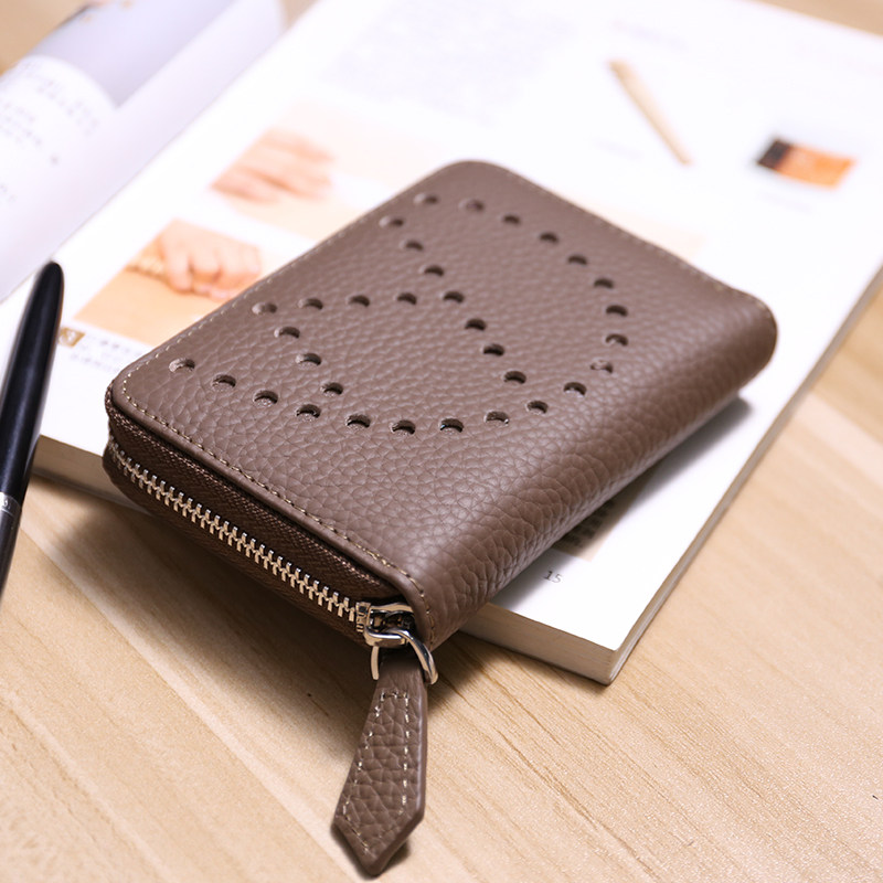 New front layer cowhide men's and women's short clip leather coin bag driver's license one-piece card bag