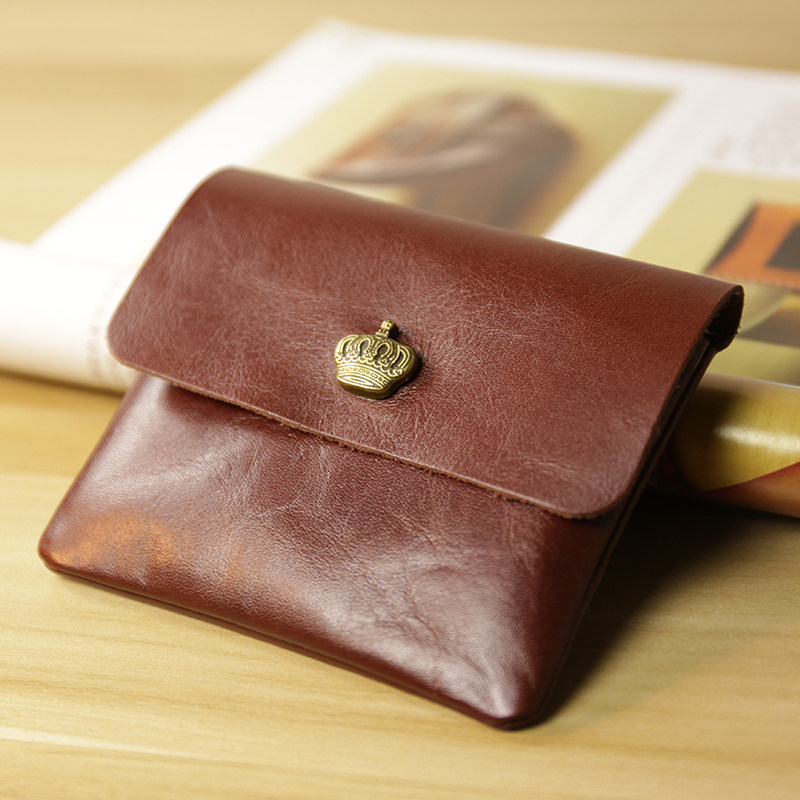 Handmade leather card bag business card bag top layer cowhide small wallet retro buckle driver's license coin wallet