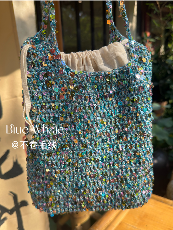 Bluewhale | Sequin Knitting Bag, High-End Blue DIY Core-Spun Yarn, Crochet Knitting Material Kit, Niche Summer Sparkle. Bluewhale | Sequin Knitting Bag, High-End Blue DIY Core-Spun Yarn, Crochet Knitting Material Kit, Niche Summer Sparkle.