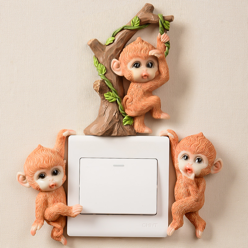 Cute monkey 3d double switch sticker wall sticker protective cover three-dimensional living room bedroom home resin creative personality monkey decoration