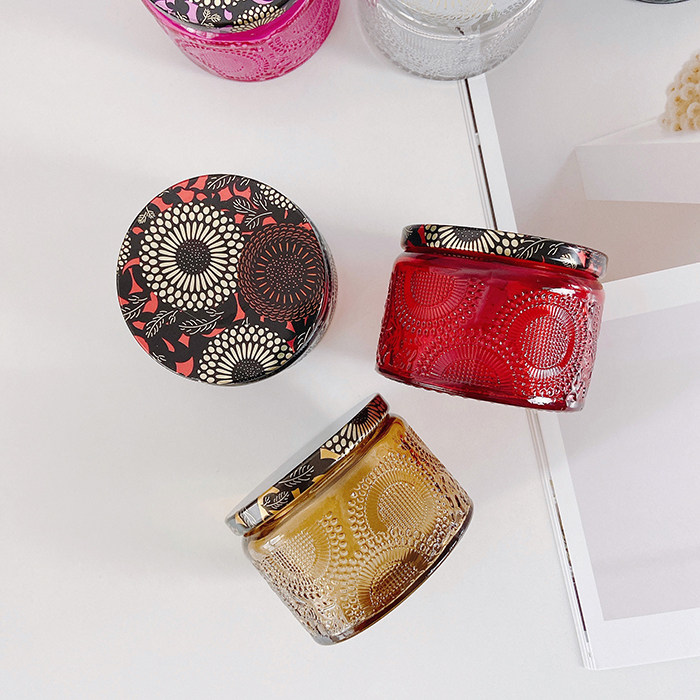 Handmade DIY Fragrant Lavender Essential Oil Candle Retro Relief Starry Sky Glass Empty Cup Bottle Soybean Wax Container Scented Candle Holder