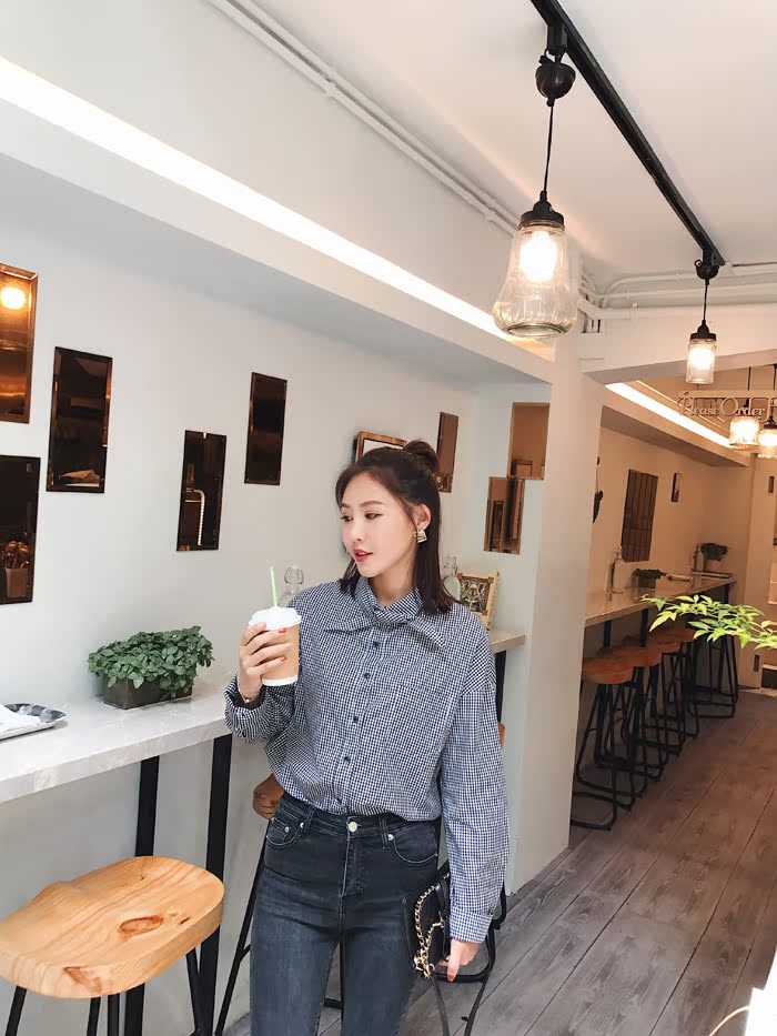 Khai trương vào ngày 18 tháng 10, áo sơ mi thắt nơ kẻ sọc, bán hết giá áo sơ mi jean nữ tay dài