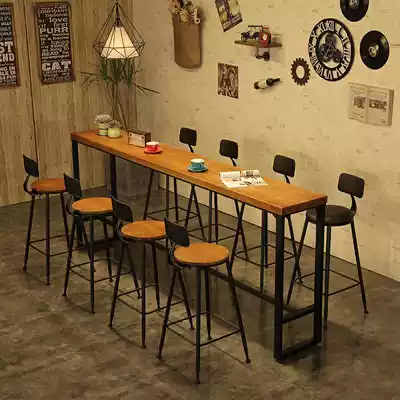 American Wrought iron solid wood household bar table custom milk tea shop wall bar retro high foot table and chair combination