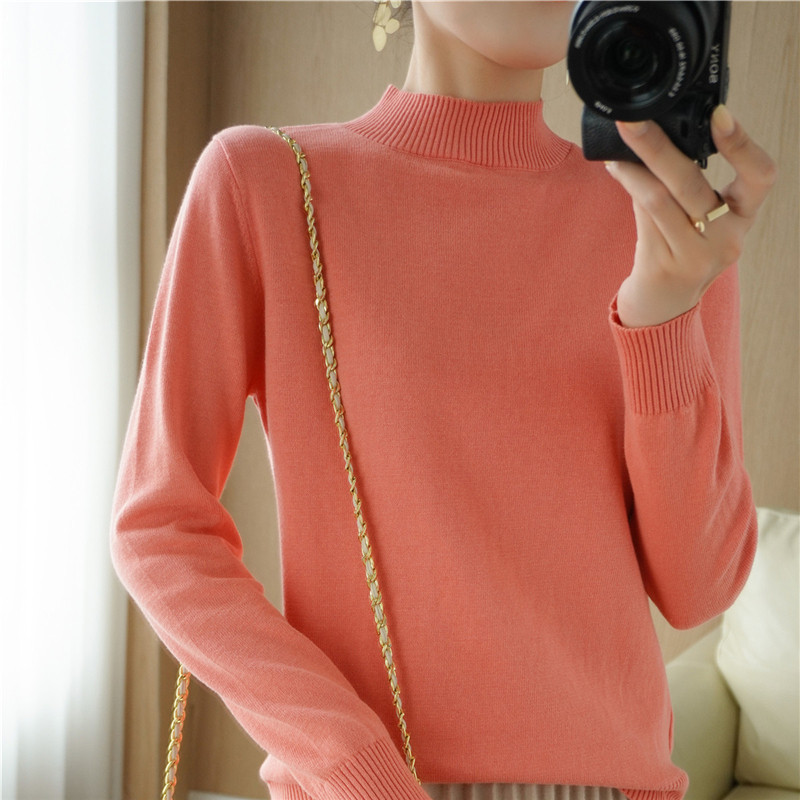 100% pure cotton knit cardiovert woman half high collar sweater 2021 new autumn and winter bursting with long sleeves thickened undershirt