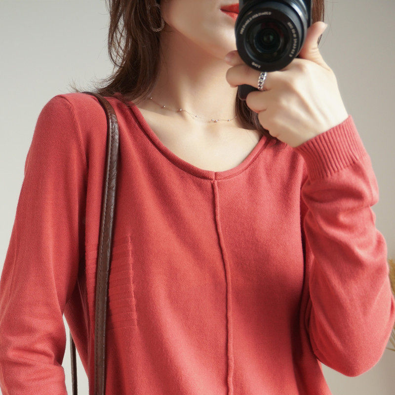 100% pure cotton sweater knitted bottoming shirt women's long-sleeved inner loose Korean style pullover sweater autumn and winter new outer wear