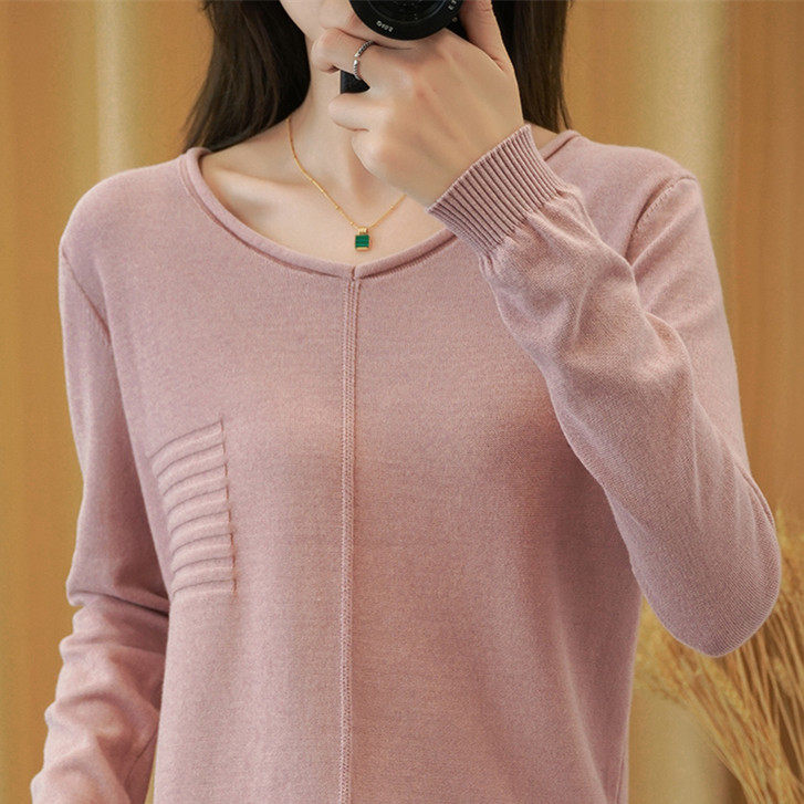 2022 new cotton sweater women's solid color long-sleeved sweater large size loose autumn and winter all-match pullover bottoming top