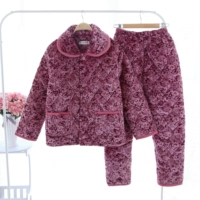 Mùa đông phụ nữ trung niên san hô lông cừu nhồi bông bộ đồ ngủ đệm cộng với phân bón XL áo khoác bông cũ bộ mặc nhà thu đông
