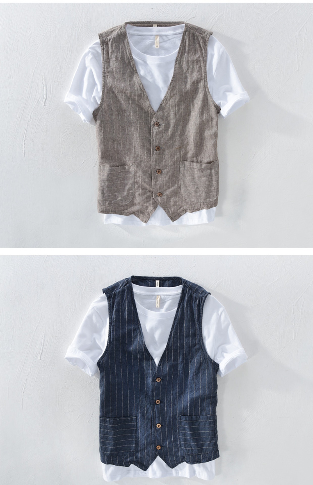 Mùa hè giản dị áo vest nam mỏng phần kinh doanh mỏng sọc sọc áo không tay cotton và lanh phù hợp với vest - Dệt kim Vest vest nam hàn quốc