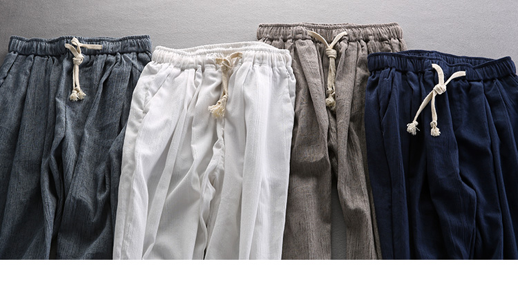 Xếp li linen chín quần của nam giới bàn chân mỏng lỏng mùa hè kem chống nắng chất liệu cotton 9 điểm chùm chân đèn lồng hậu cung quần