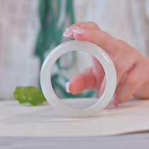 (Cat home) Xinjiang natural Hetian jade bracelet mutton White Jade class lady jade bracelet lotus root powder round jade bracelet