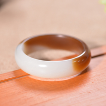 (Cat home) natural Hetian Jade white jade bracelet wide version Womens mutton white jade bracelet with leather Jade