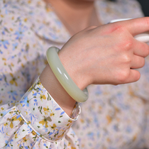 (Cat home) Hetian Jade Lake water green bracelet Qinghai material ice bottom green color thin strip round girl Jade Bracelet