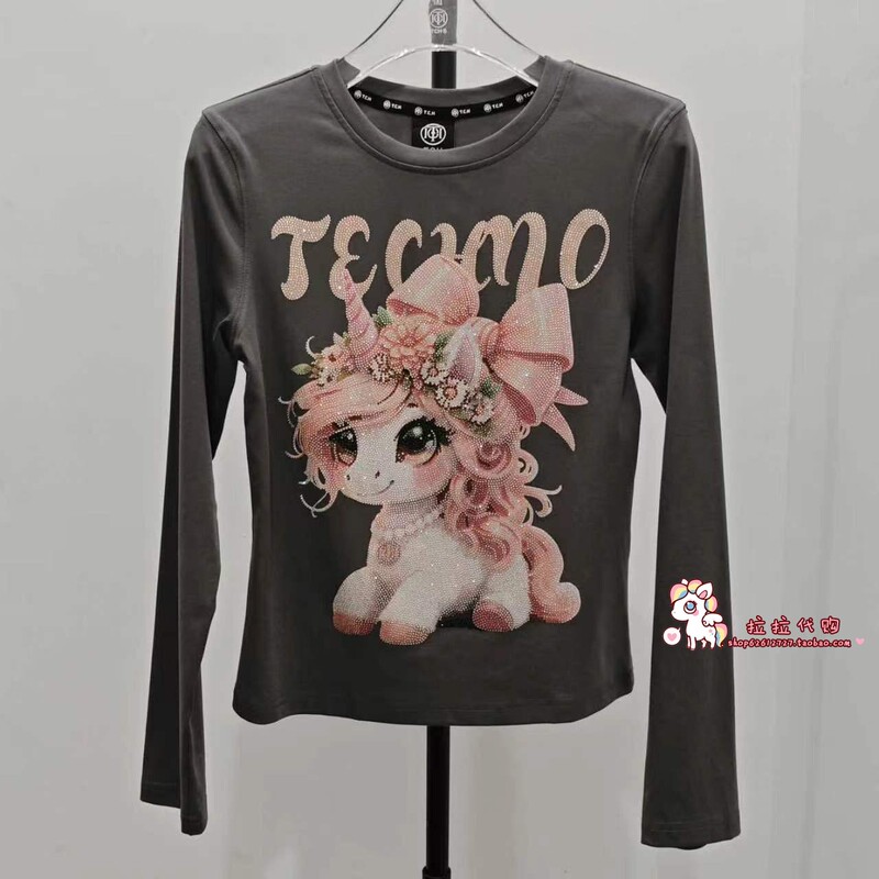 Light Luxury Trendy Brand Tch Genuine Product from the Exclusive Store 2026 Autumn Collection Unicorn Rhinestone Long-Sleeve T-Shirt T78C086187