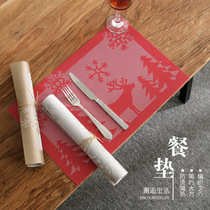 Christmas Western placemats cross-border snowflake reindeer Teslin pvc red hotel disc mat insulated table mat cup mat