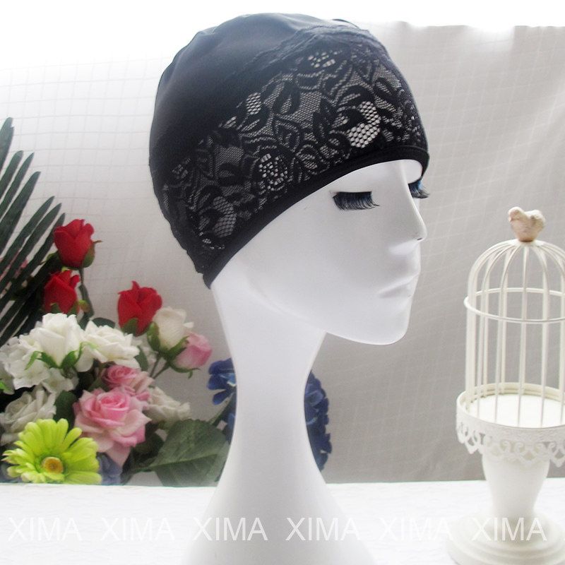 New lace Korean swimming cap women's long hair comfortable non-Le head solid color fashion hot spring large size ear protection swimming cap