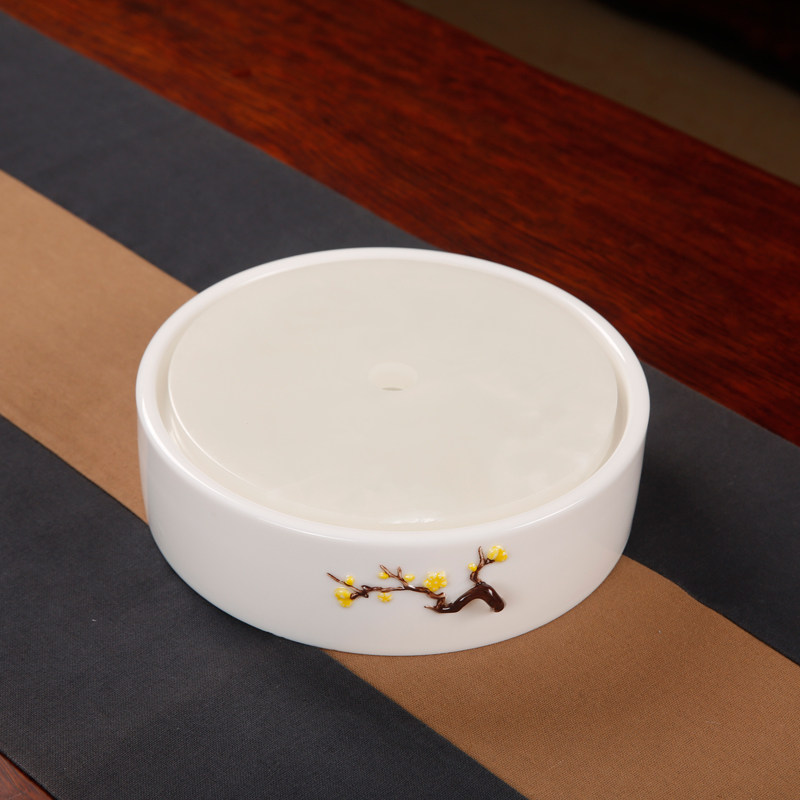Tangyue kiln ceramic small tea tray round water storage jade dry brewing table household mutton fat jade tea set pot bearing tea sea tea holder