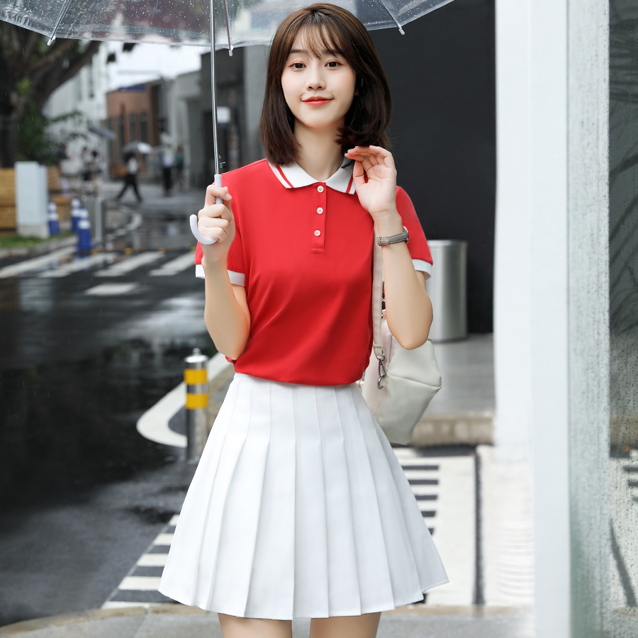 Summer kindergarten teacher garden clothes kindergarten teacher work clothes custom red short-sleeved polo shirt suit work clothes women