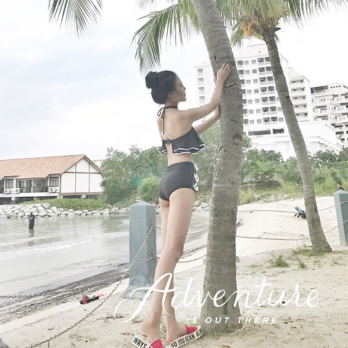 2019 Lá sen Hàn Quốc handmade hoa eo cao bảo thủ thép tấm thu nhỏ dễ thương nước hoa mùa xuân nóng bỏng áo tắm nữ - Bộ đồ bơi hai mảnh áo 2 mảnh