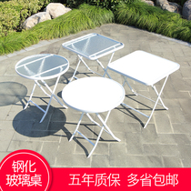 Outdoor folding table glass noodles Steel Easy small round table square table dining table casual home portable small family table