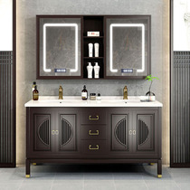 Modern New Chinese Toilet Double Basin Bath Room Cabinet Combined Double Washbasin Floor Bathroom Cabinet Washstand Solid Wood