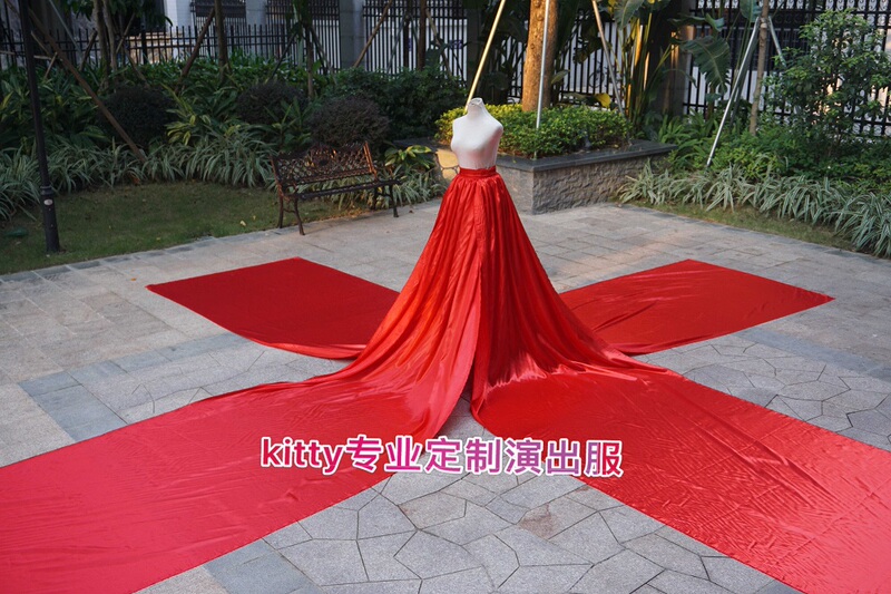 Bar Party Chinese Style Satin Long Red Four-Sided Skirt Nightclub Gogo Dance Ds Performance Long Skirt