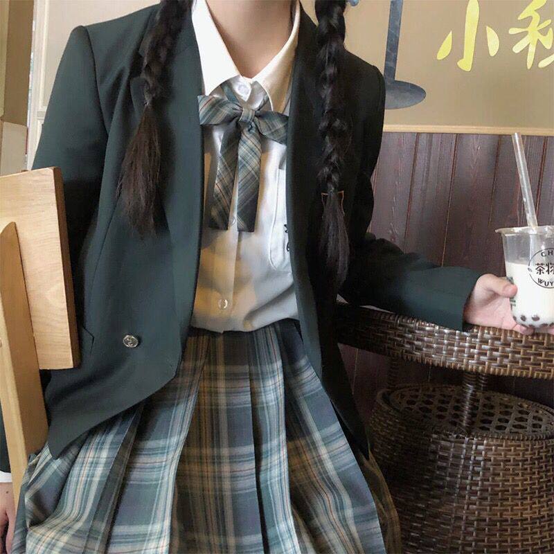 Forest letter jk uniform Summer rabbit Gishe genuine full set Haohai shirt Short-sleeved top lattice skirt suit Student