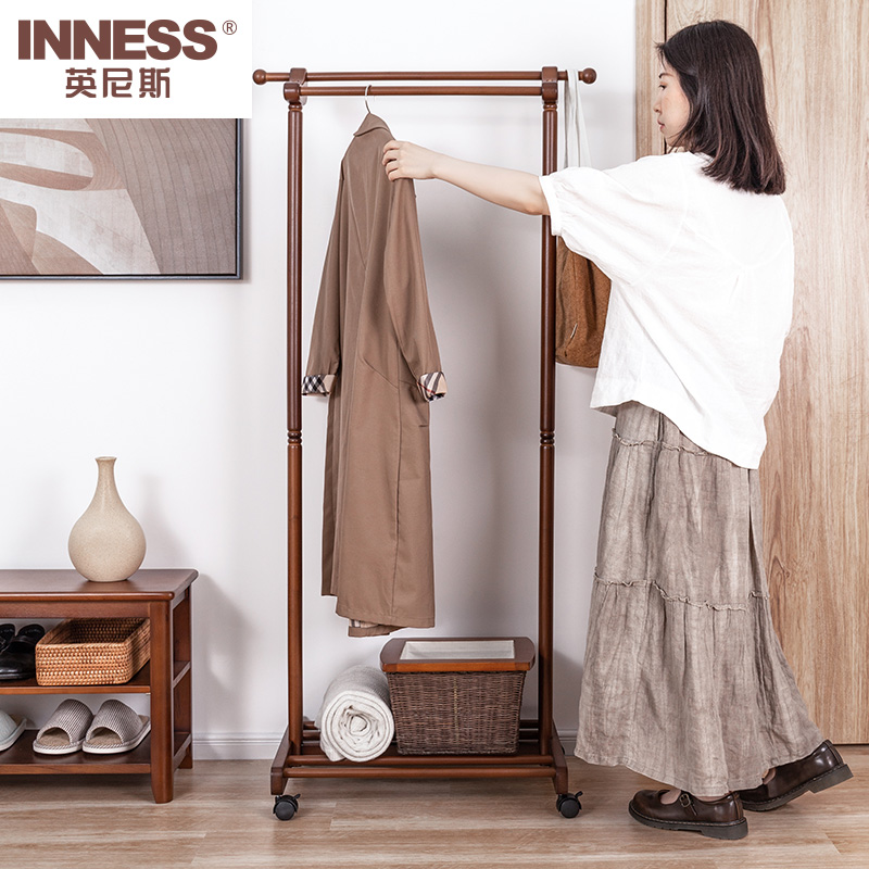 Solid wood floor-to-ceiling household double-pole coat rack Simple modern hanger shelf Bedroom clothes rack hanger