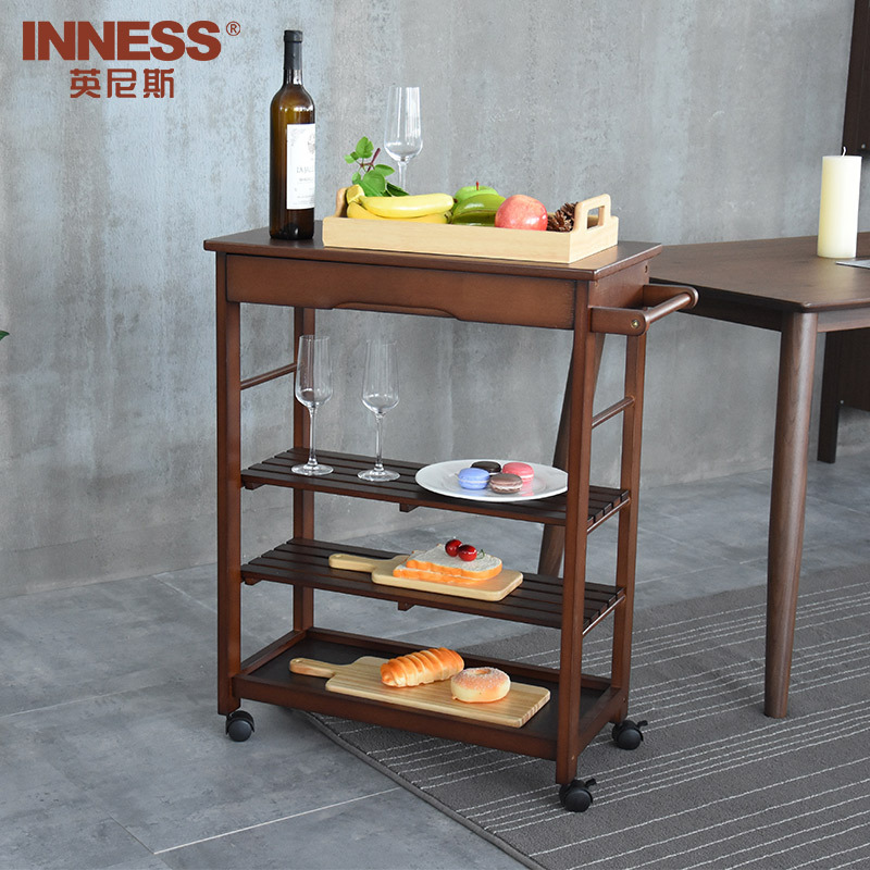 Innes solid wood mobile dining side car home multi-functional trolley kitchen shelf simple modern drink truck