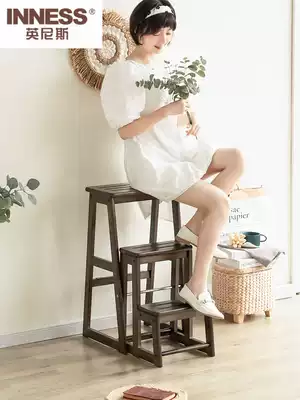 Innis solid wood folding ladder home three-step chair bench indoor small wooden ladder multi-function climbing wooden ladder