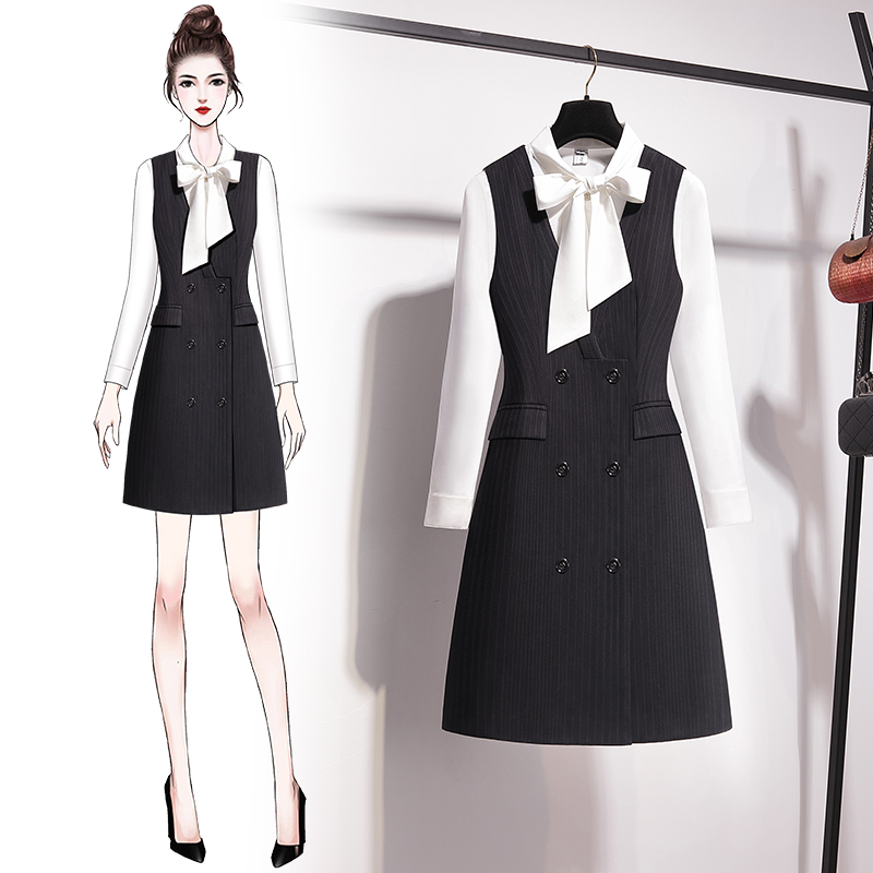 Career Suit Women's Spring Dress 2022 New Beauty Salon Front Desk Work Suit Horse Chia Sleeve Dress Dress Dress in uniform