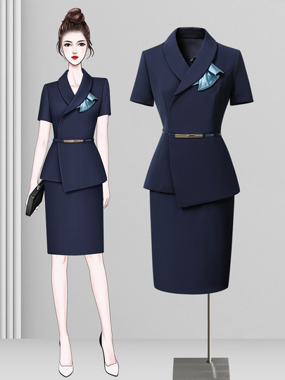 Short-Sleeved Professional Suit for Women Summer Thin Hotel Front Desk Reception Workwear Beauty Salon Sales Department Work Clothes