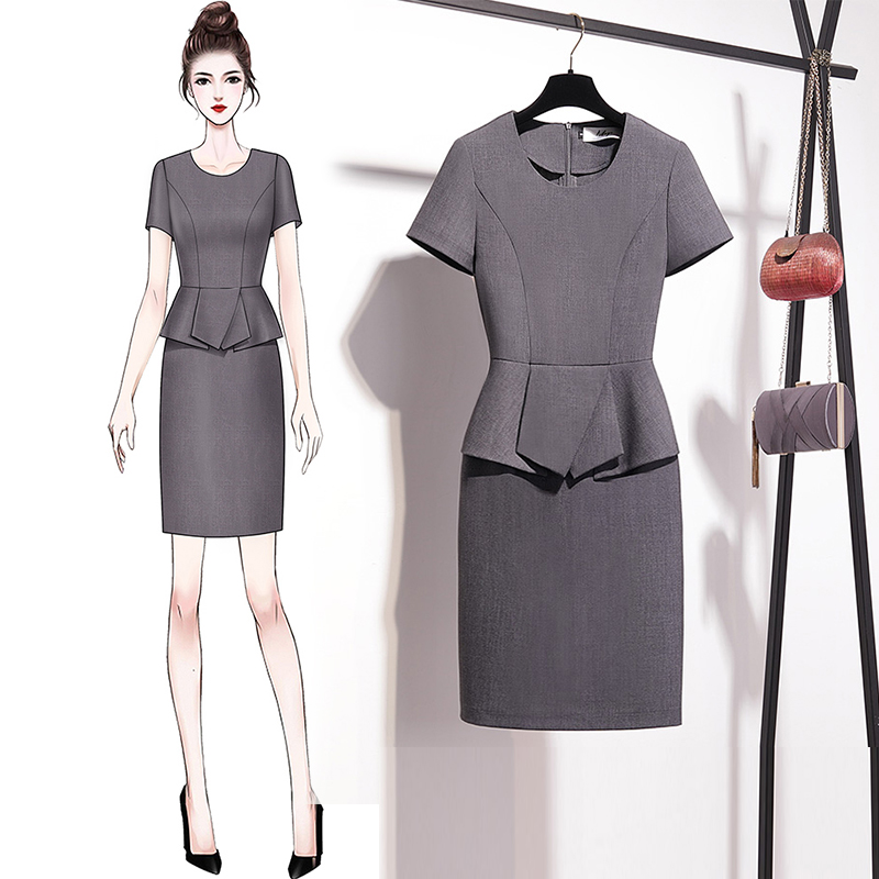 Workplace Light Cooked Wind Women's Clothing Office Workers Fashion Collection Waist Display Slim Temperament Fake Two Career Foreign Dress Work Suit Summer