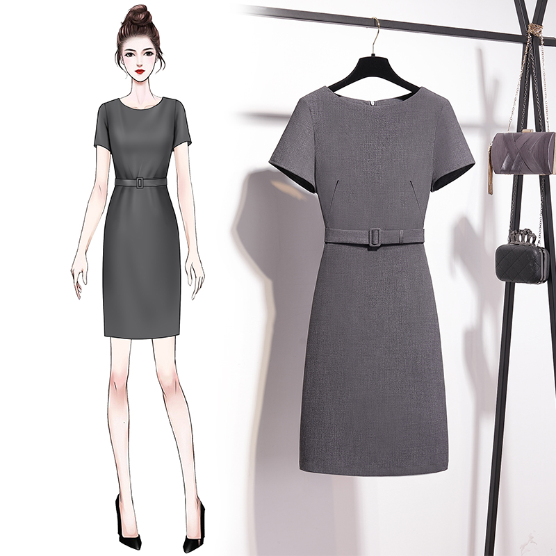 Professional Ocean Dress 2022 Pop Woman Dress New Cashew Slim Temperament Classic Style Positive Dress Work Wear Grey