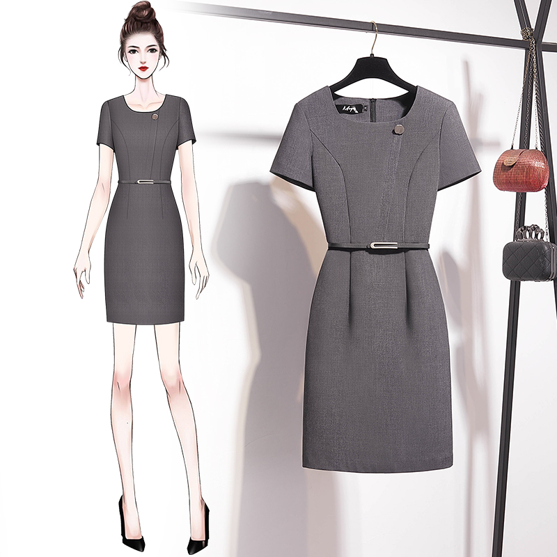 Professional Ocean Dress Women's Summer Fashion Side Collar Collection Waist Display Slim Workplace Goddess Van Workwear Positive Dress Foreign Pie