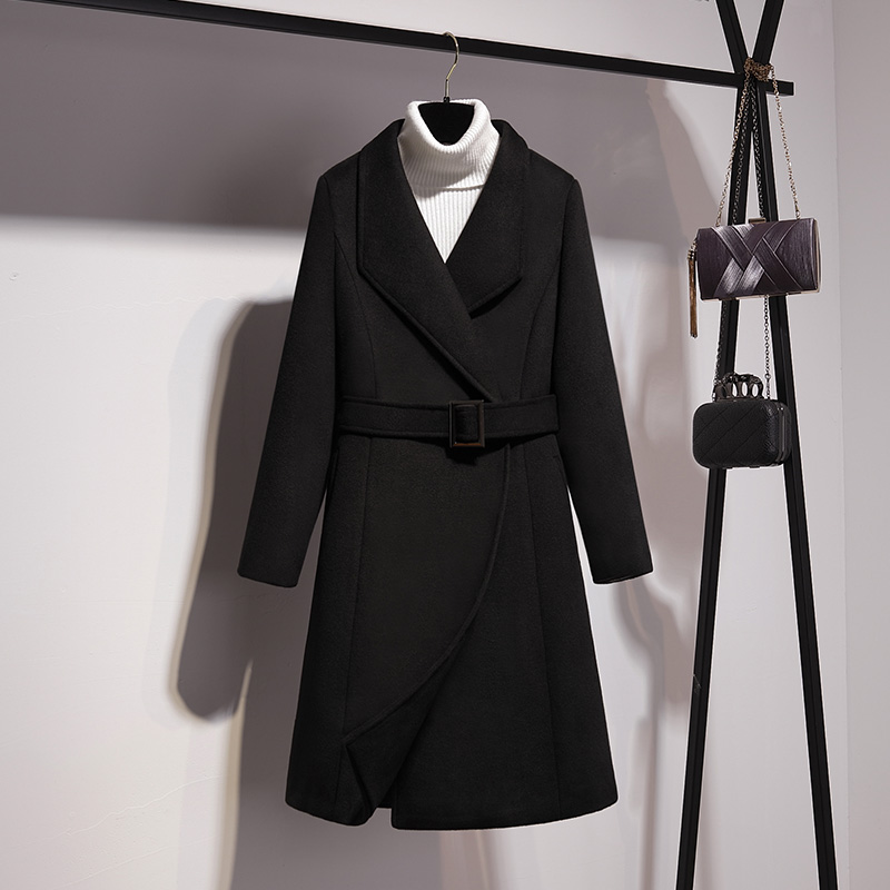 2021 new autumn and winter office clothes woolen coat women's long version of overalls woolen coat slim work