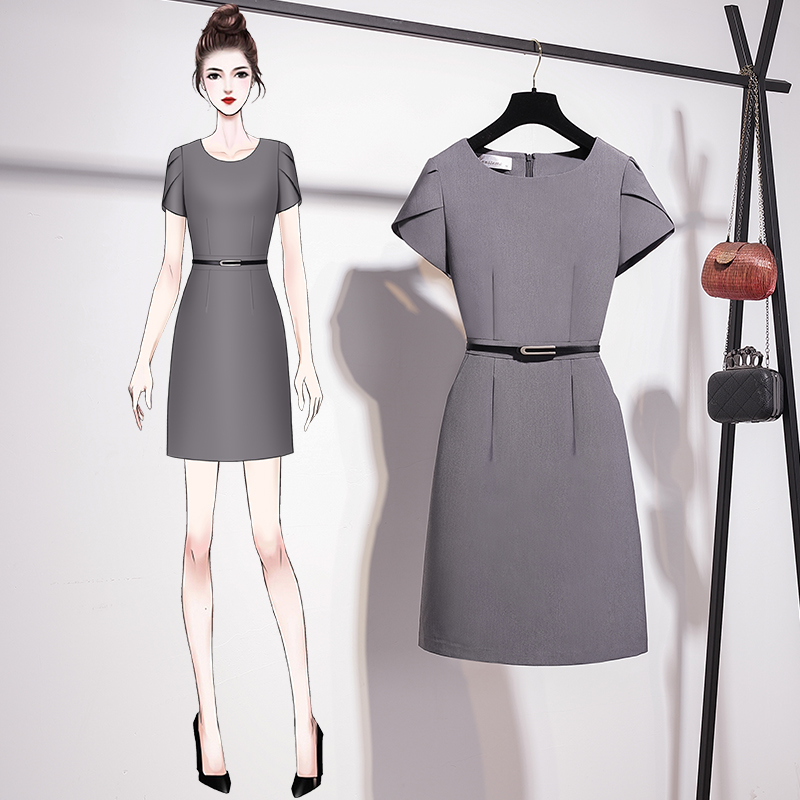 Summer dress 2022 new women's temperament waist and thin white-collar workplace light mature women's short-sleeved professional dress