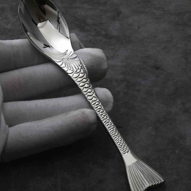 Mermaid 304 stainless steel spoon spoon household long handle spoon creative student spoon round spoon spoon small spoon
