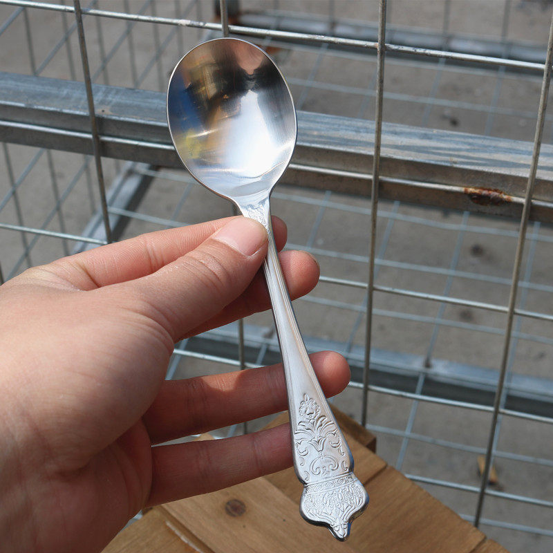 Creative thickened large crown 304 stainless steel tableware Western spoon Adult household soup spoon long handle eating spoon